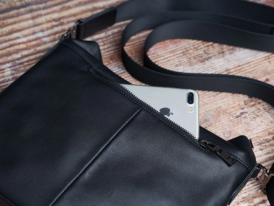 Modische Herren-Umhängetasche aus echtem Leder, lässige Crossbody-Tasche, klassische Tasche mit faltbarem Deckel und Reißverschluss, Messenger-Tasche für 10,5-Zoll-iPad, NUPUGOO. – Detail 19