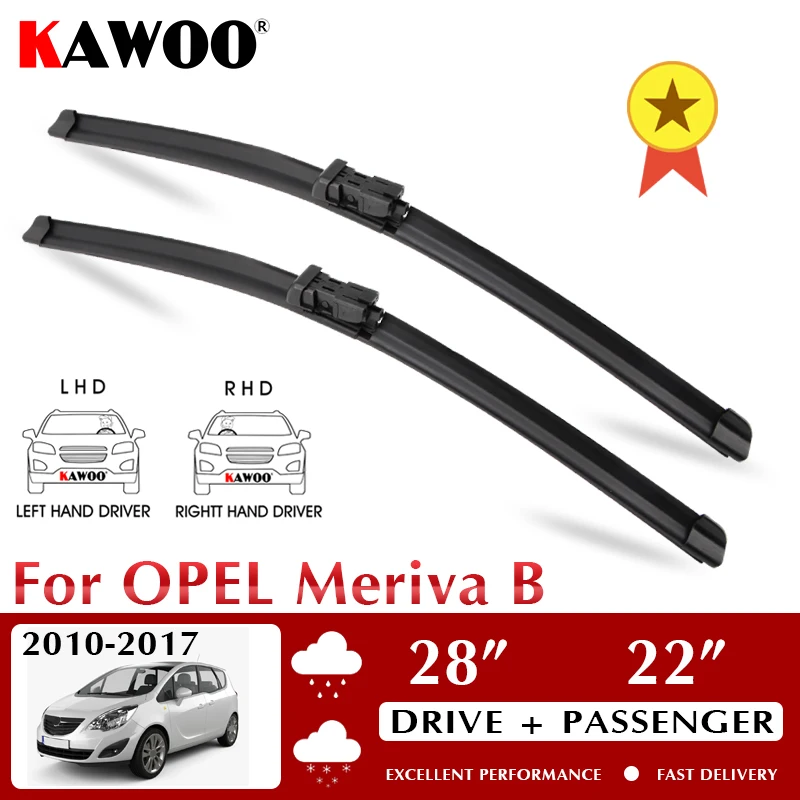 

KAWOO Wiper Car Wiper Blades For Opel Meriva B 2010-2017 Windshield Windscreen Front Window Accessories 28"+22" LHDRHD