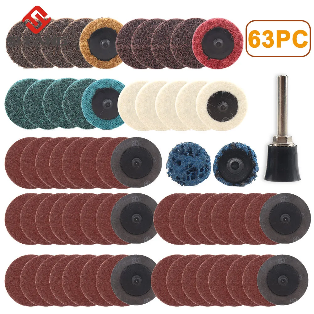 

63Pcs 1 Inch R-type Sanding Discs Roll Lock Surface Sanding Discs Pad Polishing Sandpaper Quick Change Disc For Rotary Tools