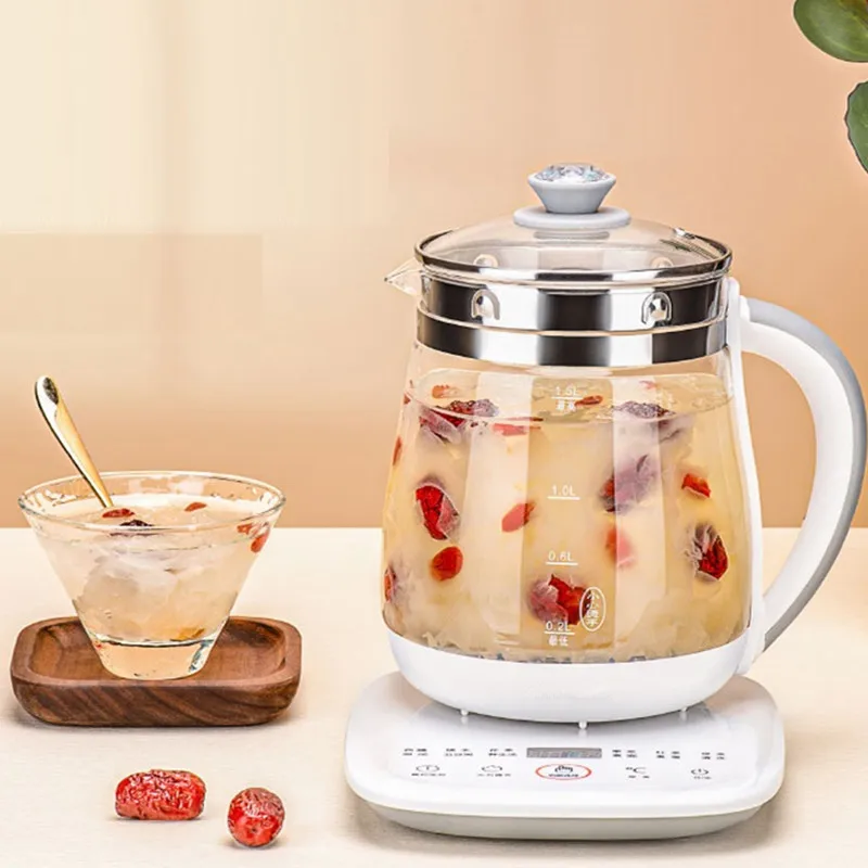 

220V 1.5L Home Electric Kettle Glass Health Preserving Pot Multi Cooker Portable Mini Household Cooking Pot Machine