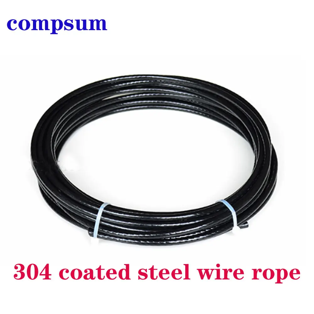 Black Coated steel wire rope Flexible Wire Rope soft Cable Clothesline