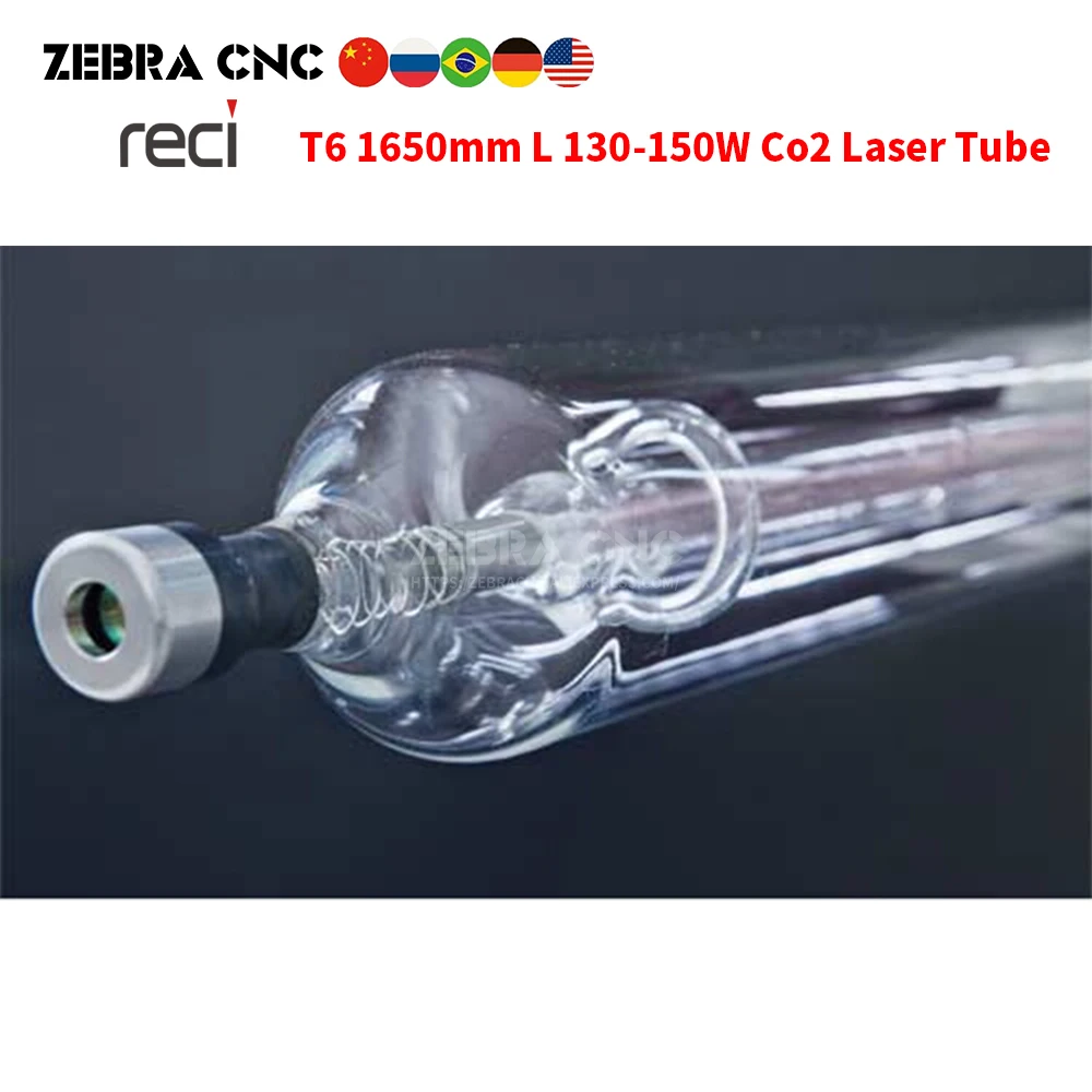 Reci T6 tubo láser CO2, 130W-160W, 1650mm de diámetro, 65mm para cortador de grabado láser Co2, fuente de vidrio, reemplaza el tubo W6 Z6 V6 S6