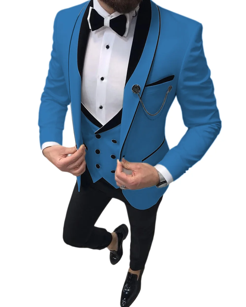 Men\'s Suits Slim Fit 3 Piece Prom Tuxedos Shawl Lapel Double Breasted Vest Tuxedos Blazer Wedding Party (Blazer+vest+Pants）