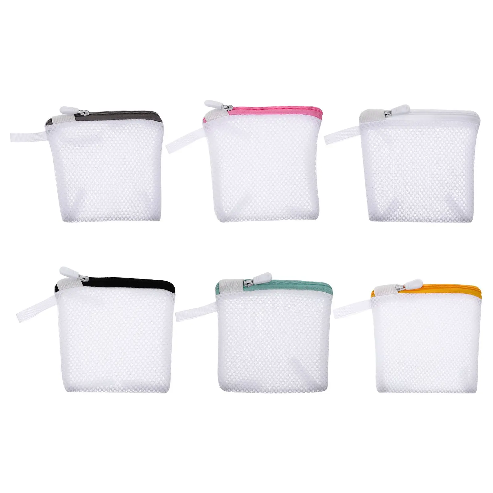 6pcs Foldable Portable Zipper Closure Portable Mini Mesh Bags Storage Bags Washing Bags Laundry Bag Set