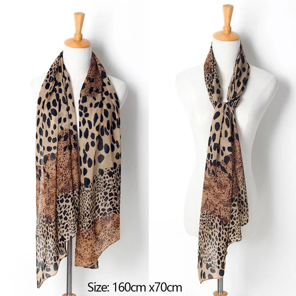 Women Leopard Print Chiffon Long Large Scarf Fashion Wraps Soft Spring Summer Lady\'s Thin Hijab Elegant Shawl