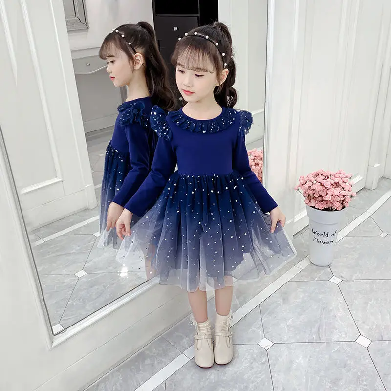 2020 new girl baby spring autumn Kids lace star tutu dress  children party birthday splice dresses clothing