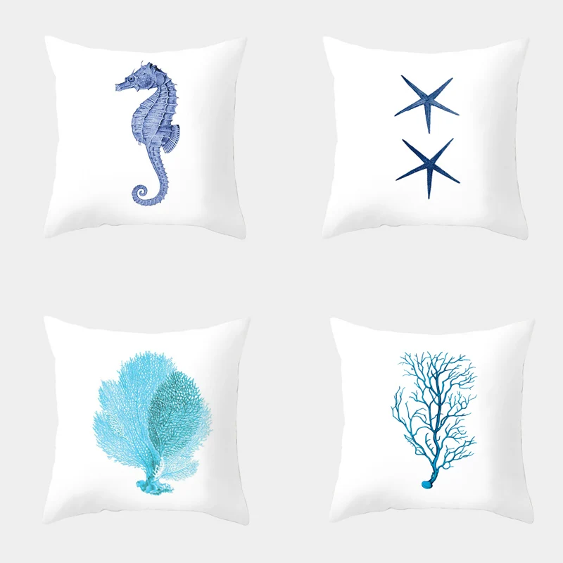 

Sea Horse Printing Cushion Cover Throw Pillowcase for Sofa Marine Starfish Pillow Case Decorative Pillowcases Home Textiles