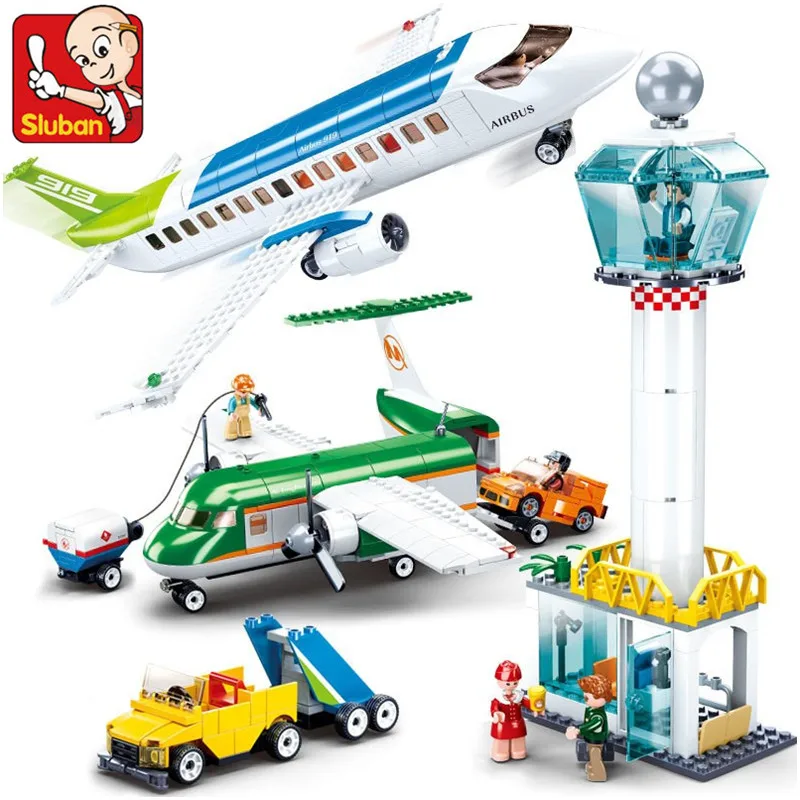 AIRBUS Air Space Street View Civil Aviation City Passenger Plane Cargo Airport Construction Building Blocks Educational Kids Toy