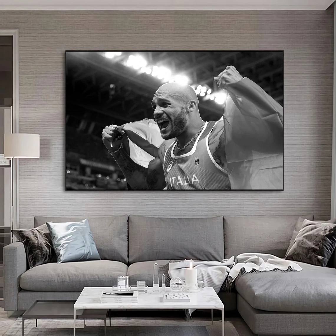 Lamont Marcell Jacobs Men's 100m Final Champion Poster Canvas Art Print Home Decoration Wall Painting ( No Frame )