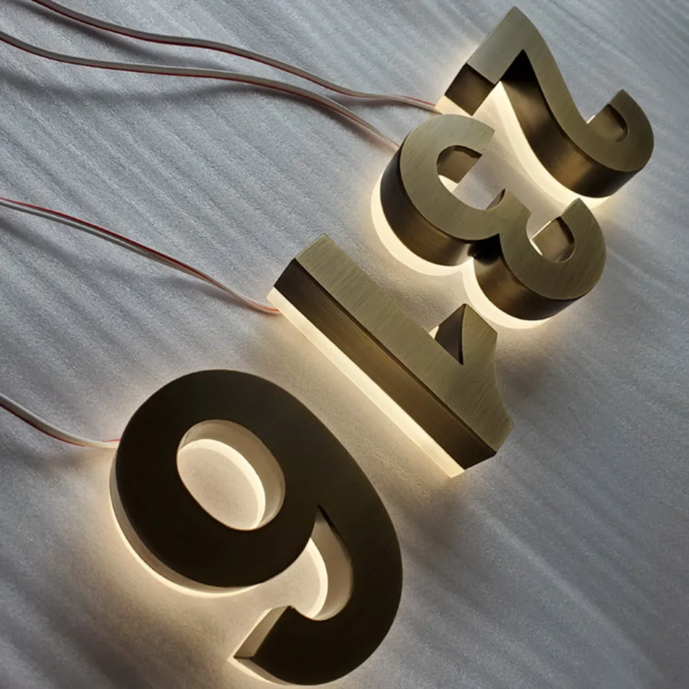 Groothandel Zilveren Geborsteld Reverse-Lit Geschilderd Rvs Led Kanaal Brief Nummer Met Witte Acryl Terug Warm Licht