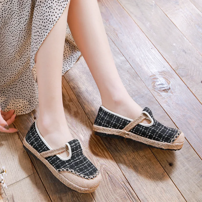 Veowalk Vegan Handmade Women Embroidered Canvas Espadrilles Flats Japanese Style Ladies Comfortable Casual Slip-on Loafers Shoes