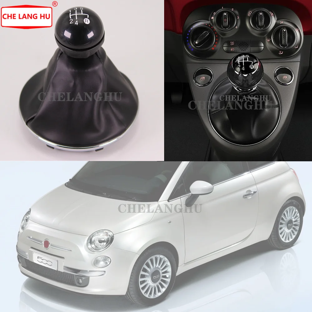 

For Fiat 500 2007 2008 2009 2010 2011 2012 2013 2014 2015 Car-styling 5 Speed Gear Shift Stick Knob Level With Leather Boot