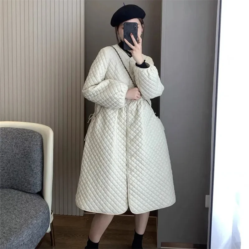 La moglie è calda coreana Ins Retro rombo abito in cotone sciolto e leggero giacca di cotone caldo di media lunghezza tendenza donna M488