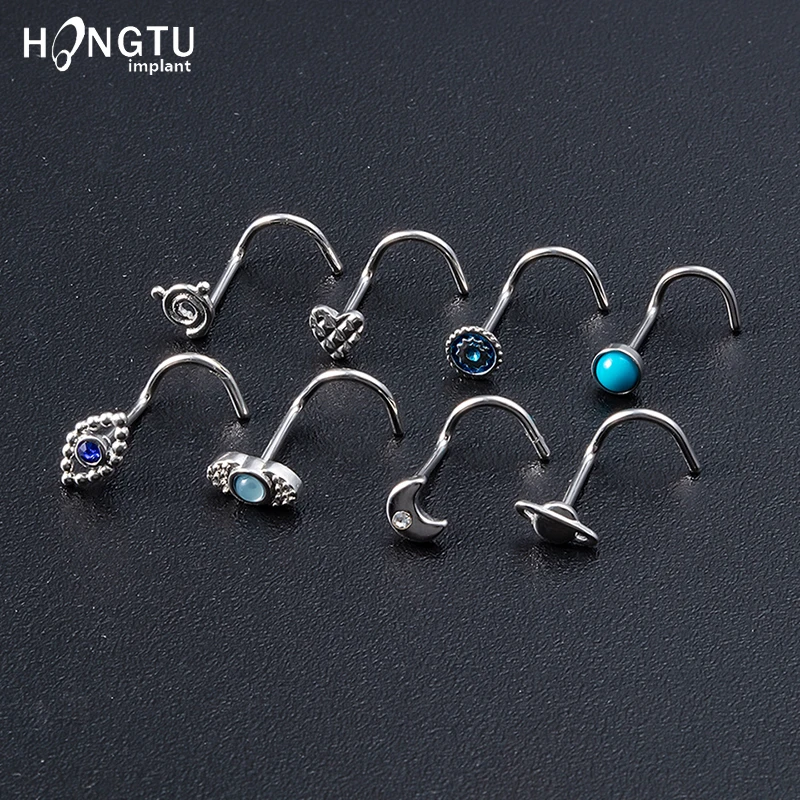 1PCS Fashion Nose Piercing rings 20G Steel Bar Nostril Nose Septum 5-Shape Screws Nose Studs Delicate Piercing Jewelry In Nose