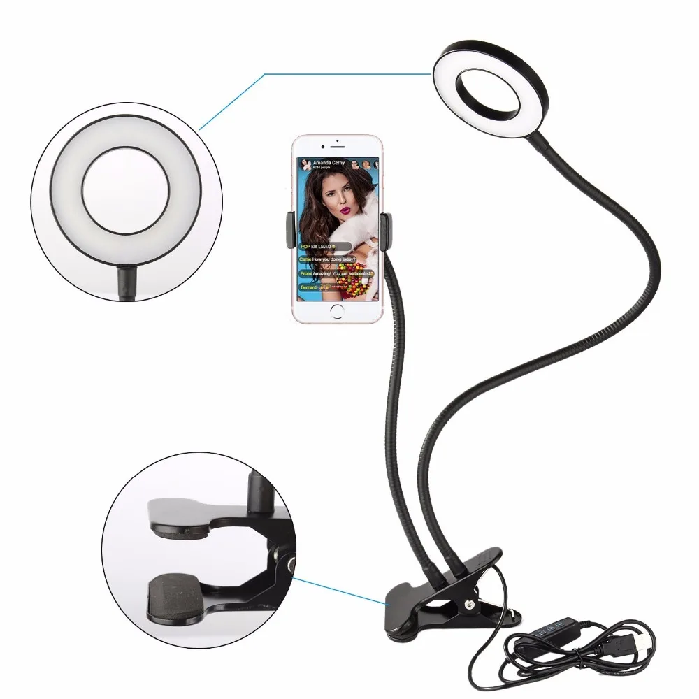 Ring Light with Stand LED Camera Selfie Light Ring for iPhone Live Streaming Ring Lamp Phone Holder for Video Photography