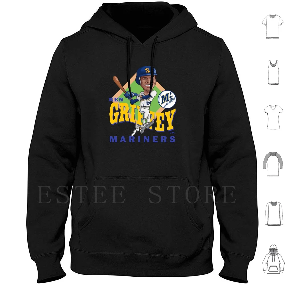 Ken Griffey Jr. Sudadera con capucha de manga larga Ken Griffey Jr Junior Béisbol Esclerosis múltiple Seattle Nueva leyenda retro Goat Mvp