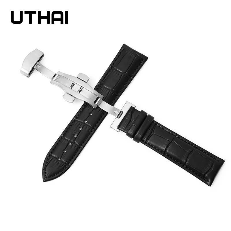 UTHAI Z09 Leather strap Watchbands 12-24 watch strap 22mm watch band Double press automatic butterfly clasp