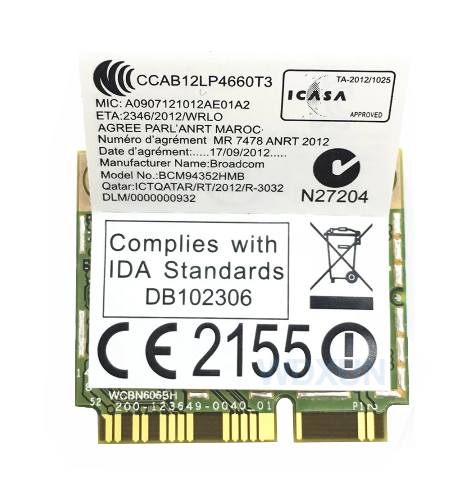 BCM94352 BCM94352HMB 802.11ac Dual Band Wifi + บลูทูธ4.0 867Mbps มินิการ์ด PCI-E 03T8215 03T7135สำหรับ M92 M83 M93 y410p Y510p