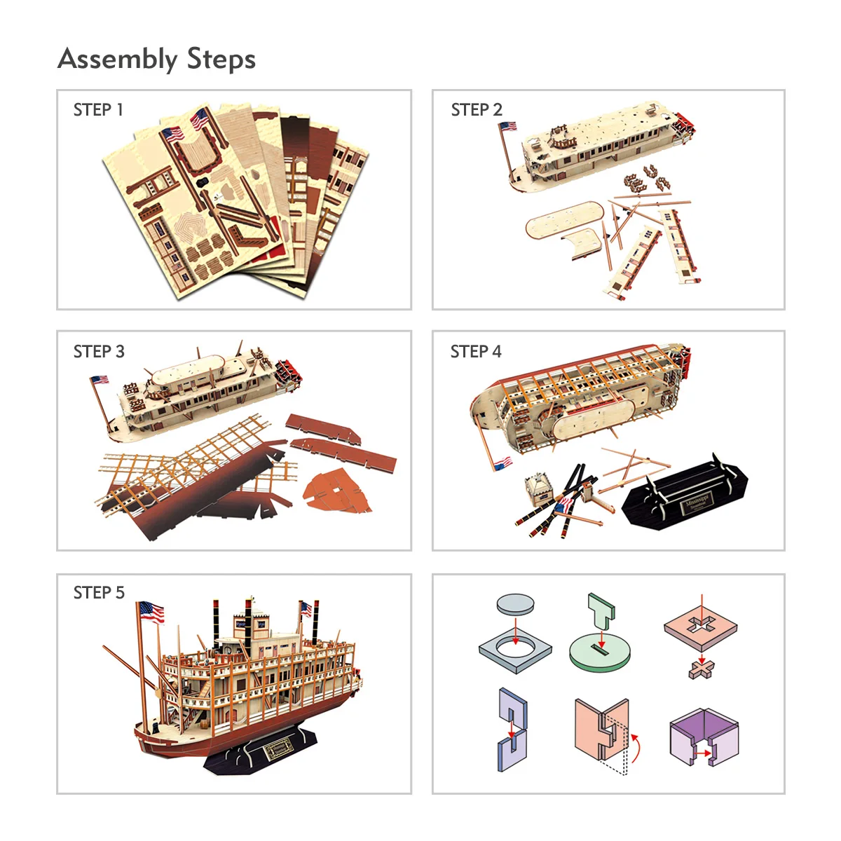 CubicFun 3D Puzzle Vessel Ship Models Toys Building Kits 142 Pcs US Worldwide Trading Mississippi Steamboat for Adults Kids