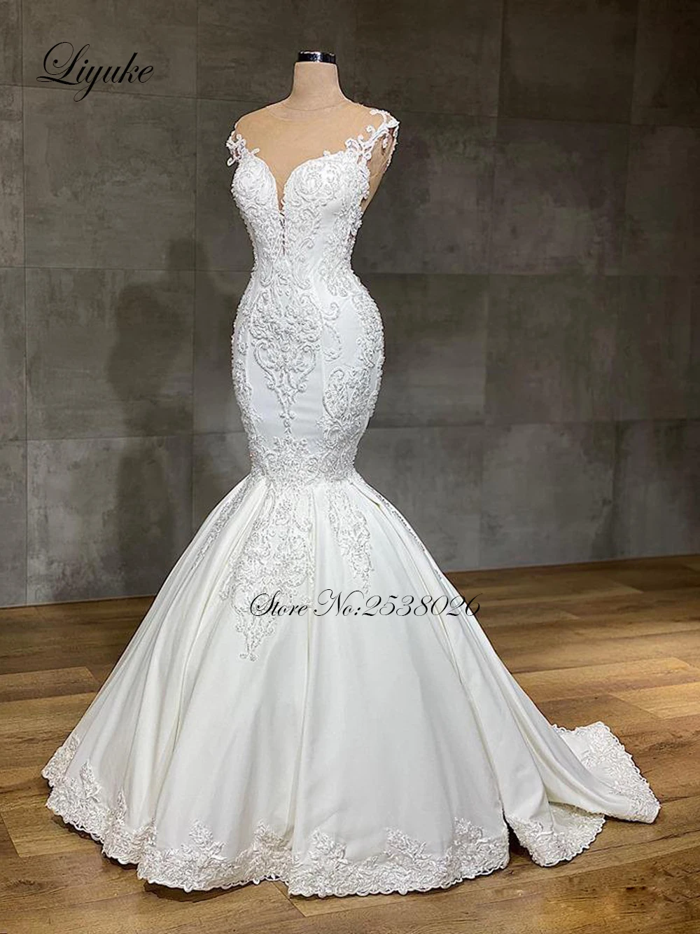 Liyuke Prachtige Steentjes Mermaid Wedding Dress 100% Echte Foto Mouwloze Bruid Jurk Spaghetti Band