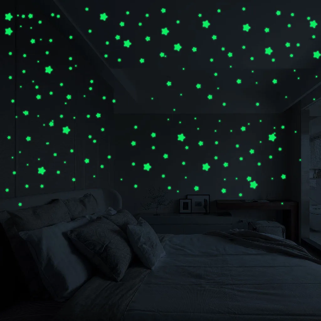 200pcs Bedroom Fluorescent Glow In The Dark Stars Glow 3D Wall Stickers Toys Stars Luminous luminous DIY Toy Glow Sticker