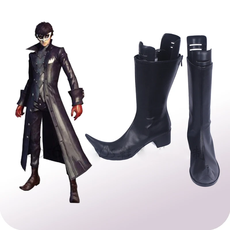 

Anime Persona 5 Joker Boots Kurusu Shou Cosplay Black PU Shoes Custom For Adult Halloween Christmas Costume Accessories Prop