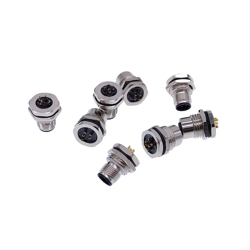 Front nut flange socket 3/4/5/8pin M1216 screw threaded male female M16 M12 waterproof sensor connector mounting hole 16mm
