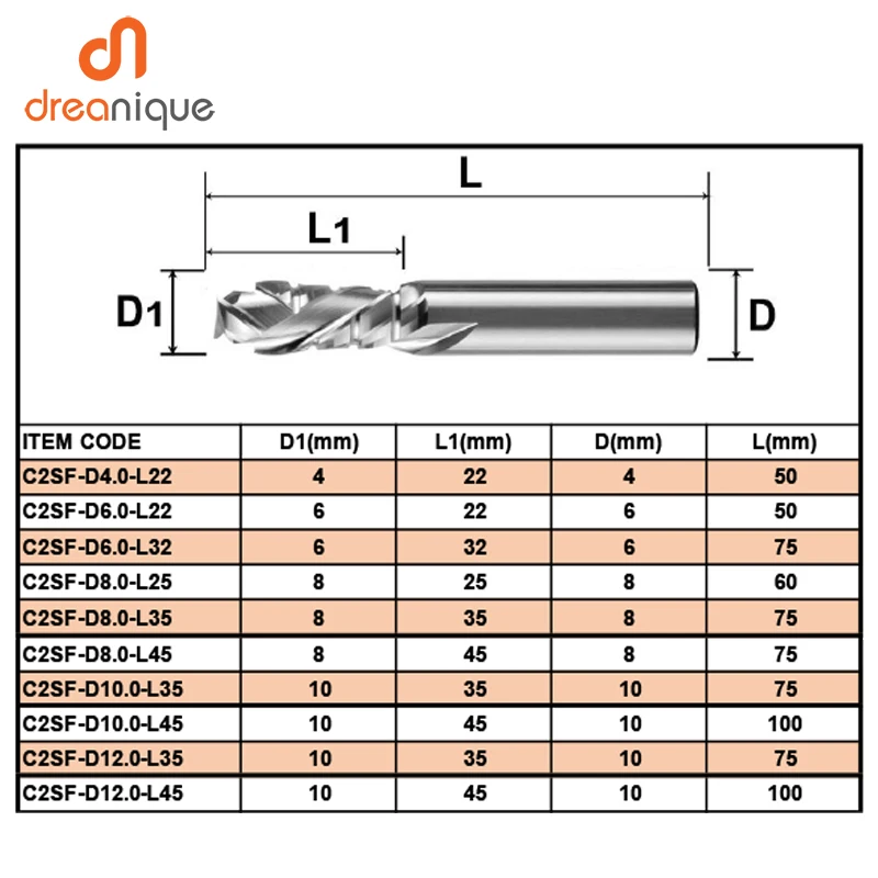 DREANIQUE Up & Down Compressão Fresa Carbide CNC Router Bit 6mm 8mm Duas flautas Gravura em madeira final moinho com chip disjuntor