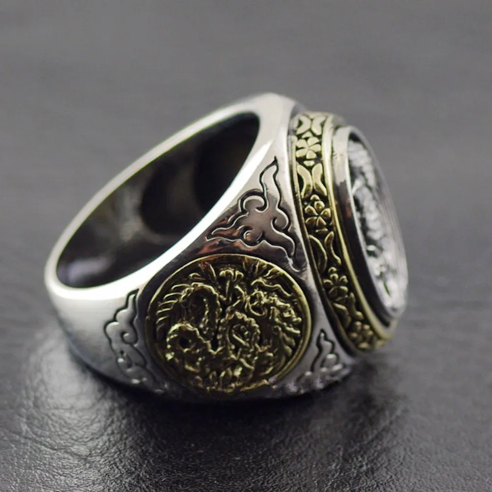 BOCAI New Real Pure S925 Sterling Silver Jewelry Fashion Men and Women Rings Dragons and Phoenixes Birthday Gift