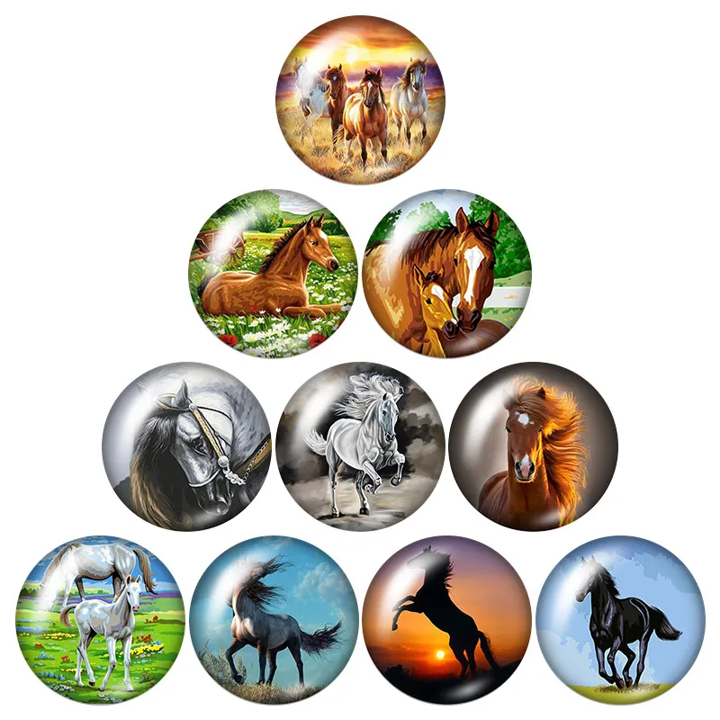 

New Steed Horse painting styles fashion 10pcs 12mm/18mm/20mm/25mm Round photo glass cabochon demo flat back Making findings