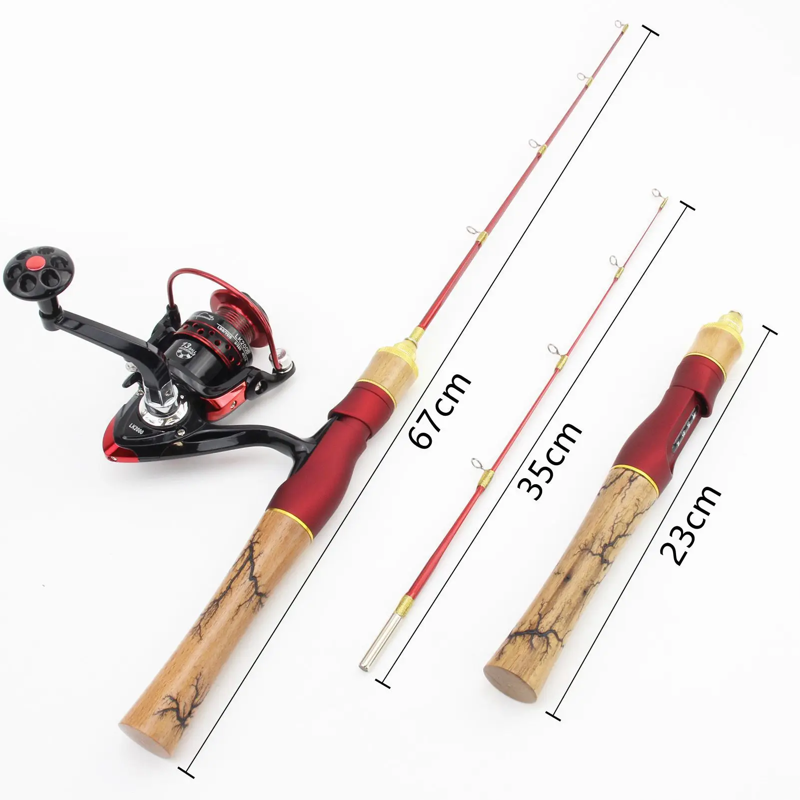 58cm Winter fishing Rod Reel Combos Beautiful ice fishing rod 2000 reel Wooden handle Flat tips ultrashort MINI Boat pole