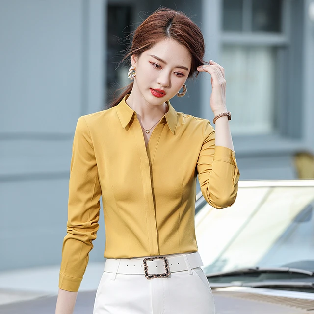 Yellow shops formal shirt women's