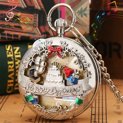 Happy Birthday Melody Musical Quartz Pocket Watch Silver/Gold/Rose Gold Music Pendant Pocket Timepiece Gifts Men Women Kids