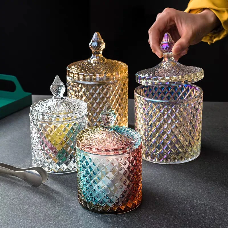 Colored European Style Glass Jar, Candy Storage Can Storage Snack, Wedding Jewelry Box, Food Container, Suger Canister