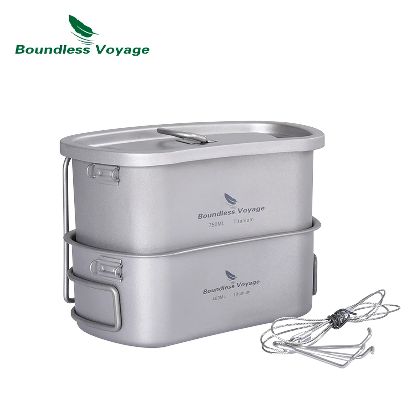 Imagem -05 - Boundless Voyage Titânio Militar Cantina Copos Conjunto Panelas Acampamento ao ar Livre 1100ml Garrafa 750ml Pote 400ml Pan Kit de Cozinha