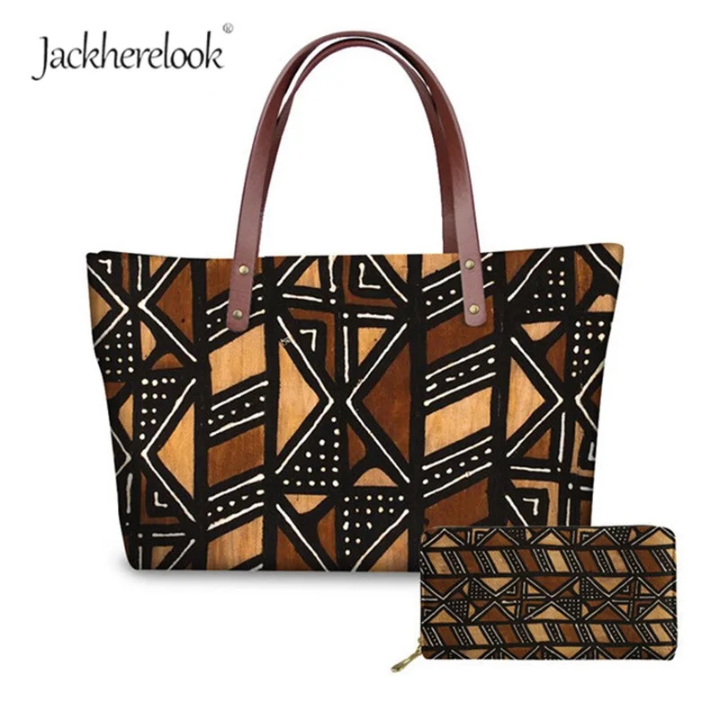 Jackherelook Brand 2Pcs/set Vintage African Printing Handbags Purse Fashion Tribe Pattern Bag Women's Autumn Tote Bags Feminina