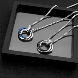 Long Chain Around The Neck Crystal Black Blue Ring Buckle Charm Pendant Necklace Stainless Steel Necklaces For Women Men Jewelry