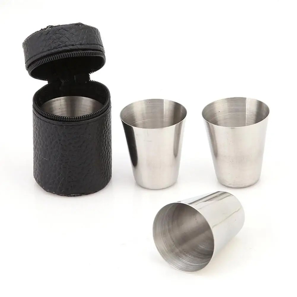 4Pcs/Set Mini 30ml Portable Stainless Steel Wine Cups Beer Mug Travel Home Kitchen Practical Drinking Bottle Wine Glass