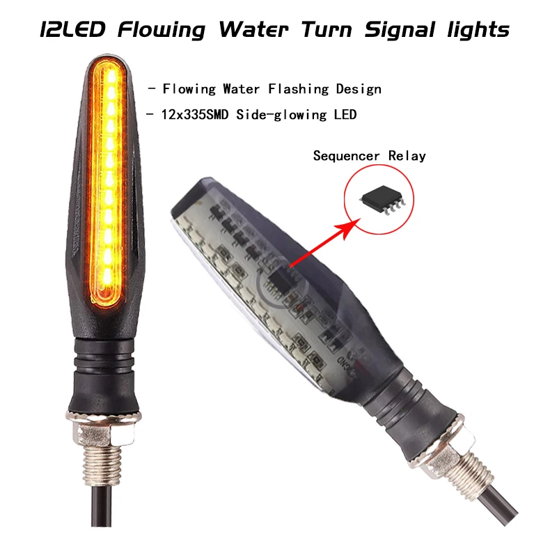 Motorcycle Turn Signals 12 LED Light Flowing Water Blinker Flashing Indicator redTail Stop Signal White daytime running lights.