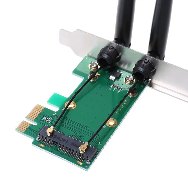 การ์ดเครือข่ายไร้สาย WIFI Mini PCI-E Express PCI-E 2 เสาอากาศภายนอก PC เดสก์ท็อป