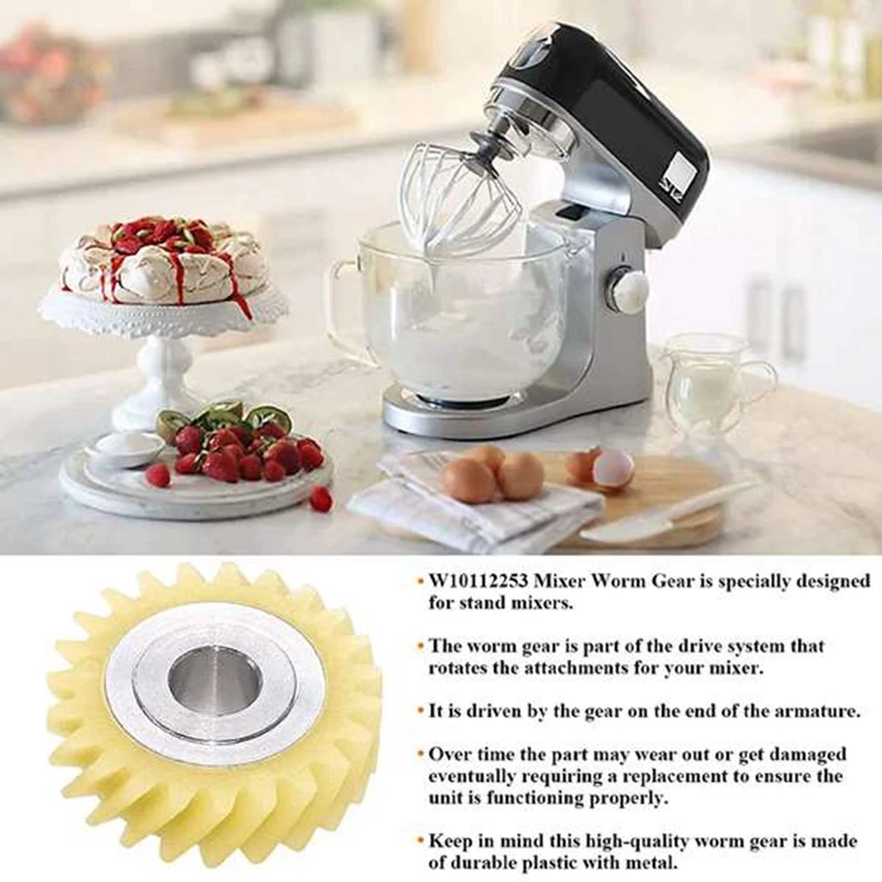 AD-W10112253 9706416 Motor Brush W10380496 4162897 Mixer Worm Drive Gear for Kitchenaid Stand & A Pair of Motor Brushes