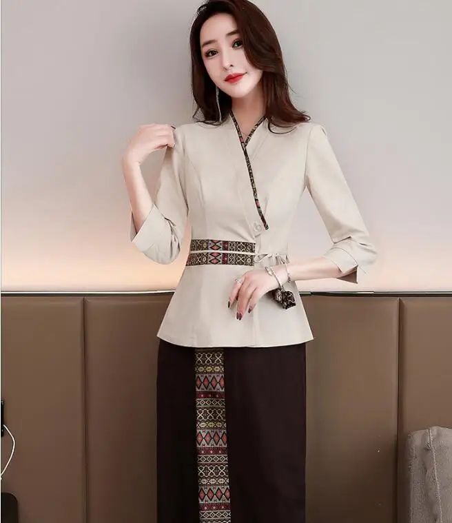 

Beautician Overalls Women Thai Spa Uniform Work Cloth Spring Thailand New Suit Brown