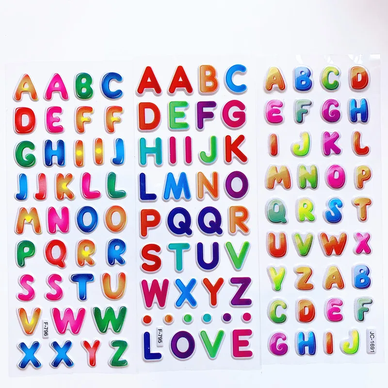 6 Blatt Kinderaufkleber 3D Puffy Bulk Cartoon Englische Alphabet Buchstaben Zahlen Aufkleber Lernspielzeug für Mädchen Jungen GYH – Detail 2