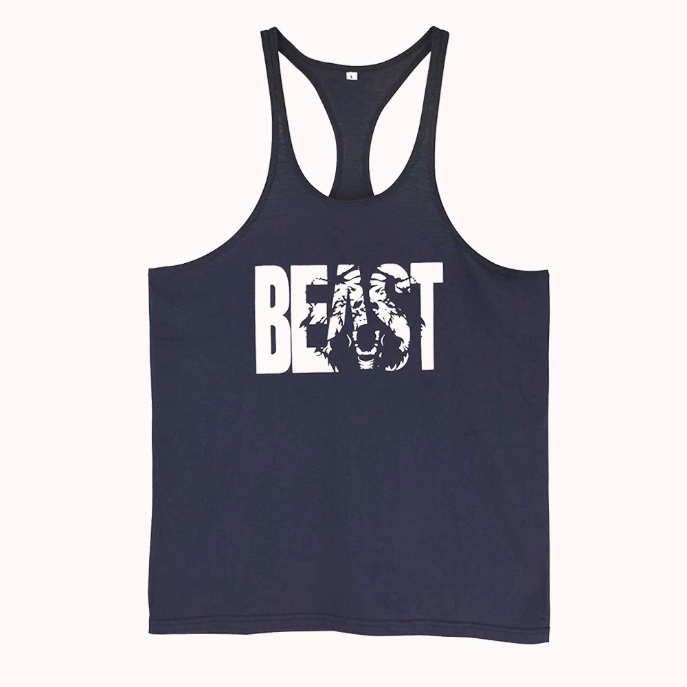 Men\'s Gym Workout Bodybuilding Printed Muscle Stringer Extreme Y Back Fitness Tank Tops