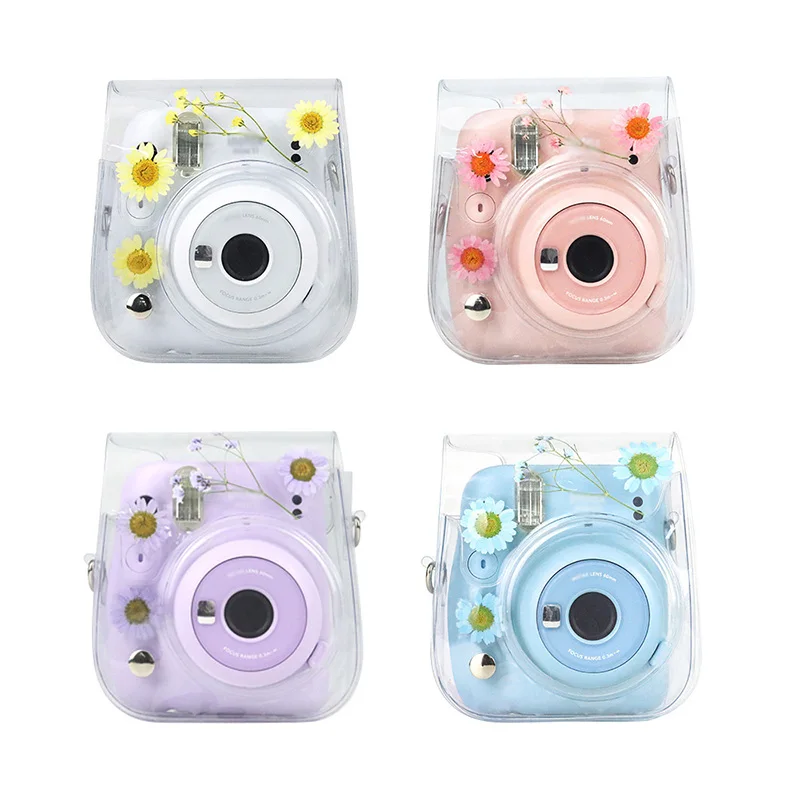 Instant Camera Bag for Mini 11/9/8 Transparent Dried Flowers Daisies PVC Camera Bag Case Cover Pouch Protector