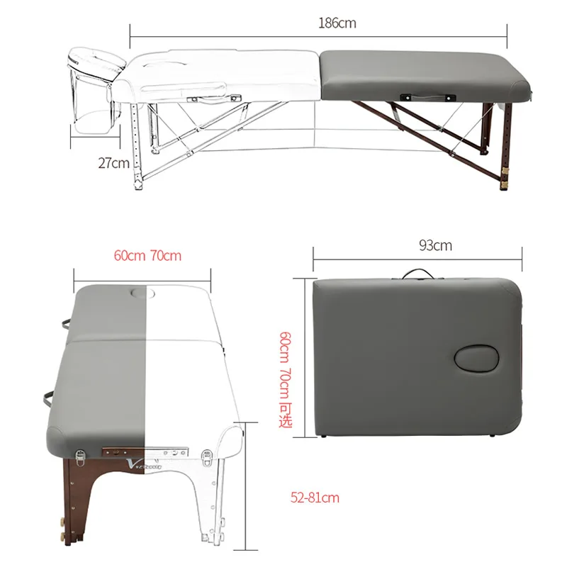 Folding Leather Massage Table Salon Furniture, Extra-Thick Mattress Spa Massage Table Wooden Folding Bed