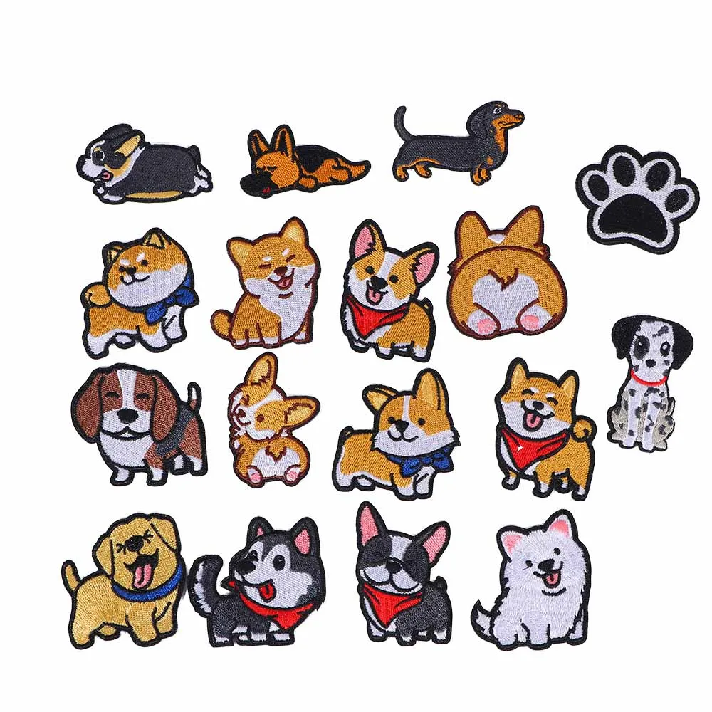 Corgi Dachshund Husky Patch Embroidery Patches For Clothing Cute Dog Animal Iron-On Patches On Clothes 17style