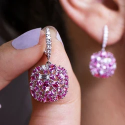 Huitan Bright Rose Red CZ Dangle Earrings Luxury Women Accessories for Vintage Party Unique Birthday Gift Newly-designed Jewelry