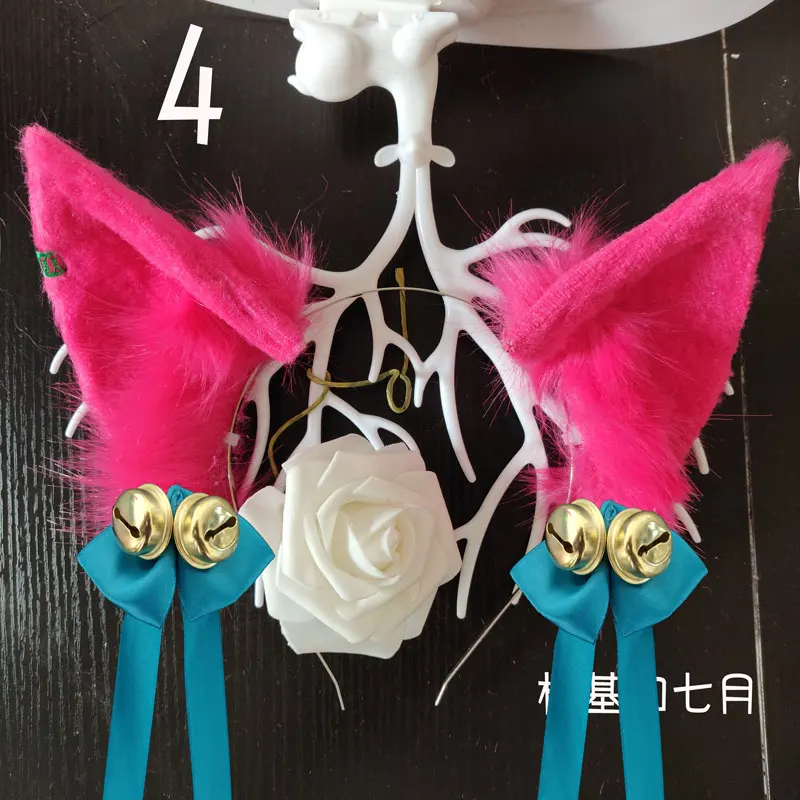 

Головной убор ручной работы Ear LOL Spirit Blossom Tailed Fox Ahri розовые уши новый головной убор из кожи