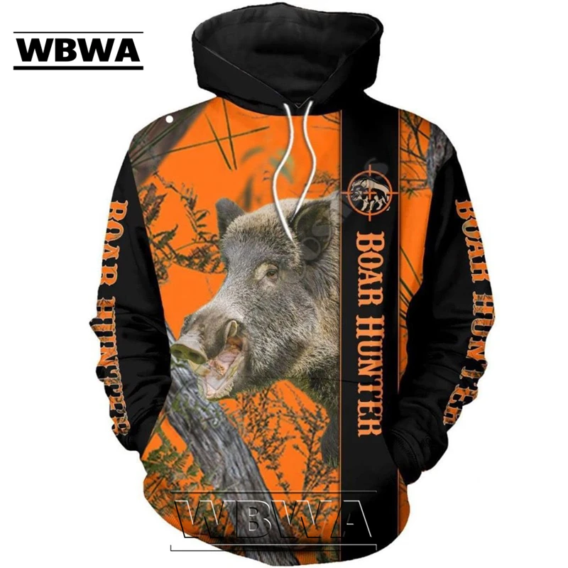 Funny Wild boar Hunting Hoodie Men Sweatshirt Harajuku Hoody Tracksuit 3D Animal Printed Coat Casual Hooded Pullover Top